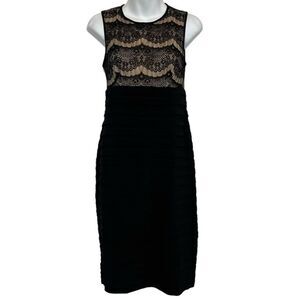 SCARLETT Black Tiered Lace Bodice Stretch Jersey Knit Cocktail LBD Dress sz 4